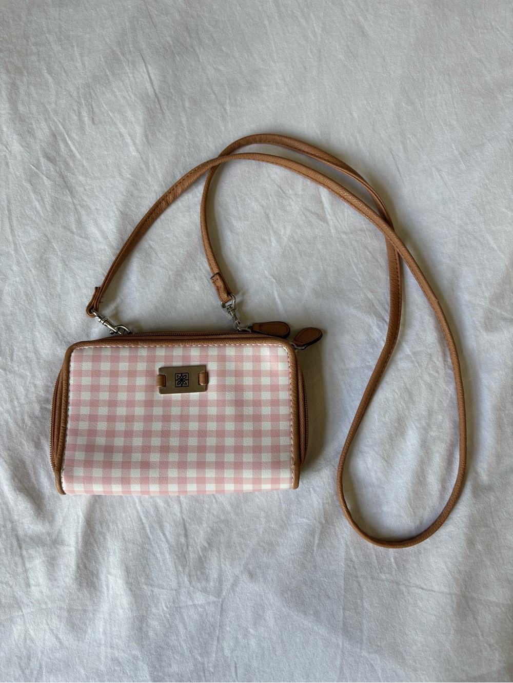 Vintage Pink Gingham Crossbody Wallet on Chain Purse